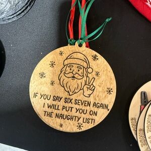 Humorous Santa Wooden Ornament